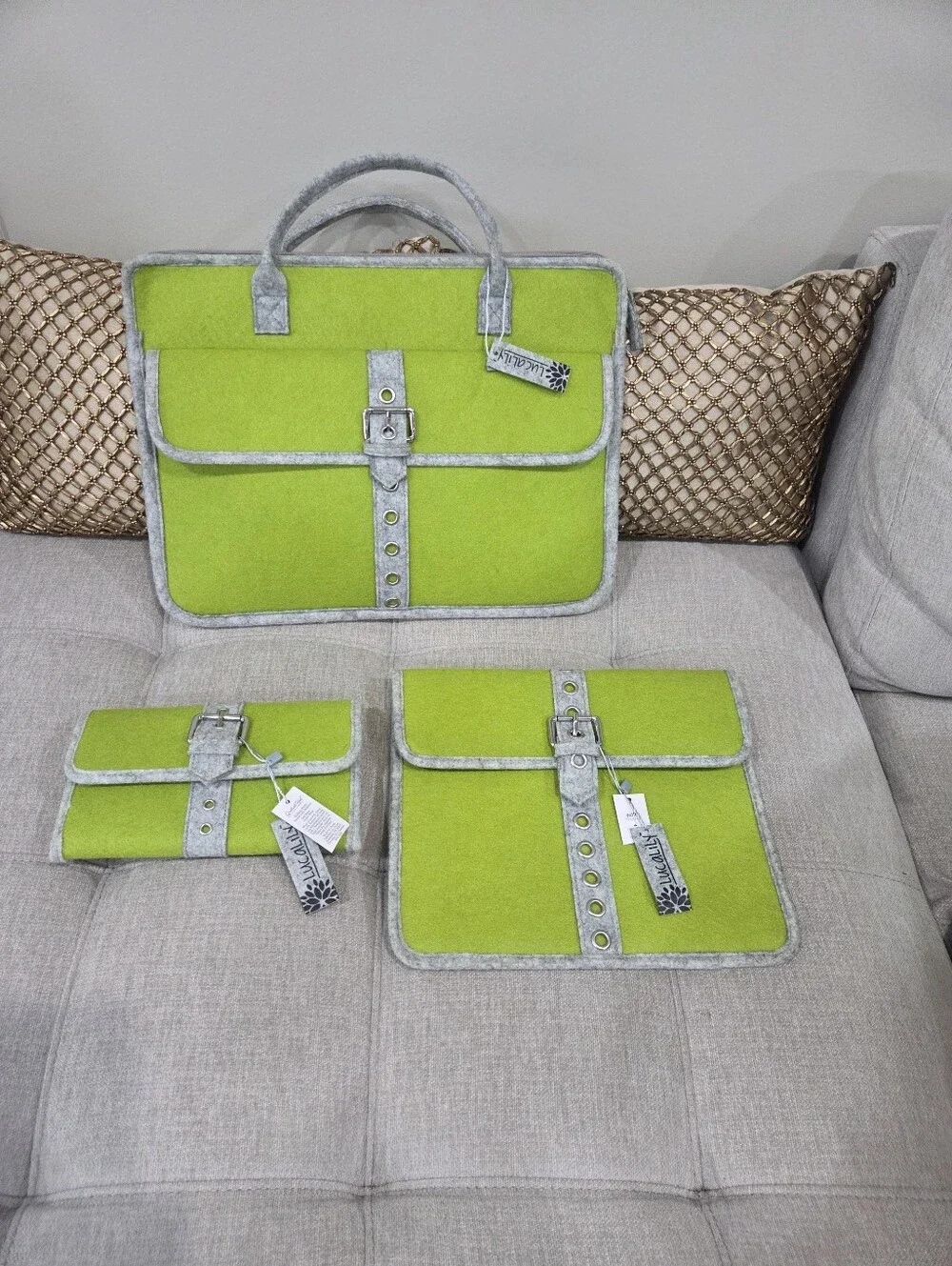 NWT Lucalily Lime Green Felt Set Of Laptop Case, Tablets Case And Wallet